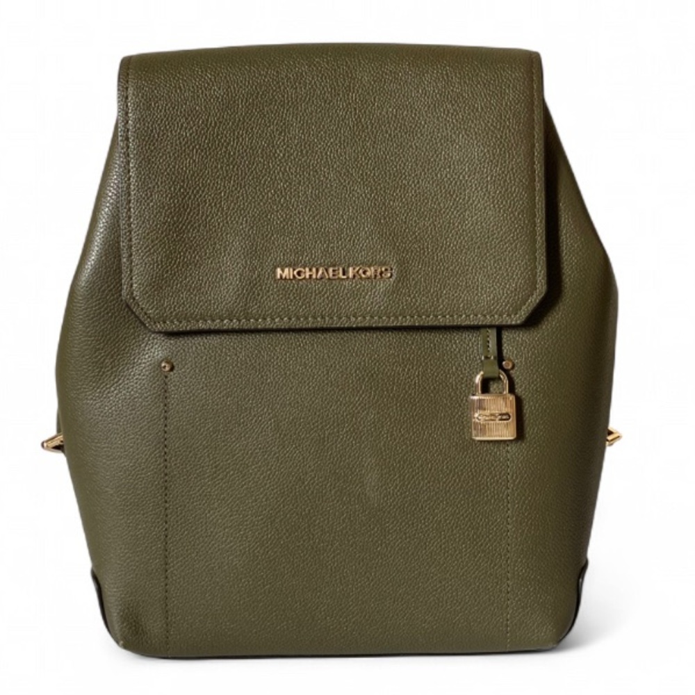 Michael Kors Hayes Medium Leather Backpack in Olive Green